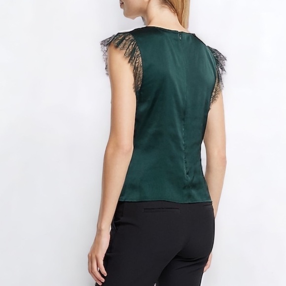 • Express • Satin V-Neck Flutter Lace Sleeve Knot Gramercy Top - Picture 2 of 9